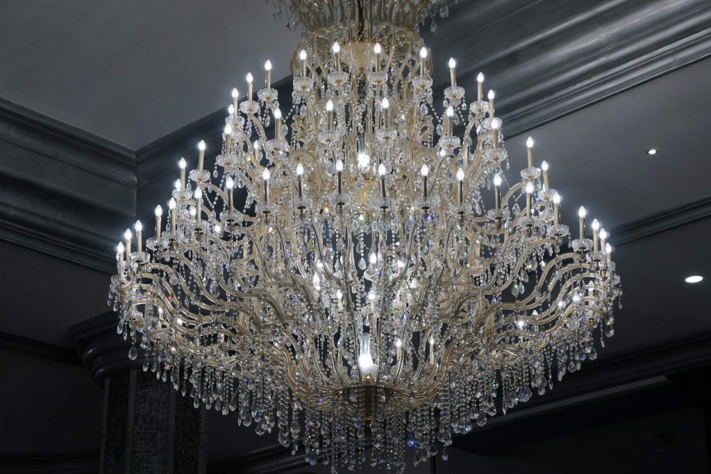 hall with an impressive chandelier