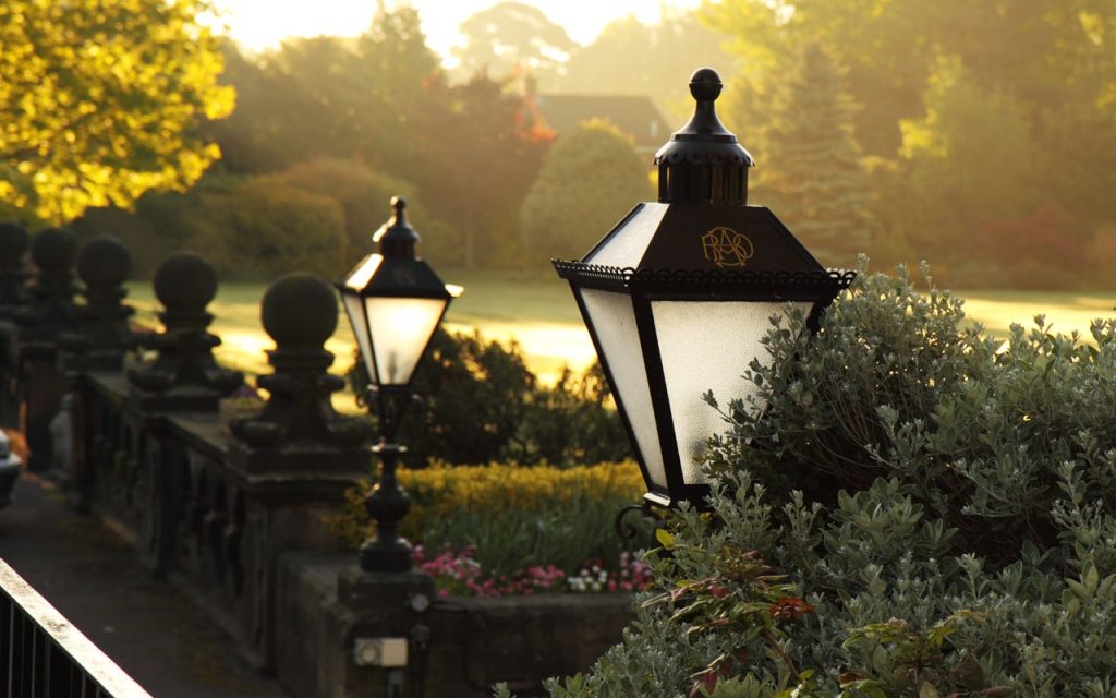 lantern style lights installed on posts
