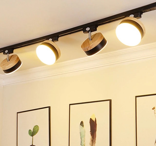 painting exhibition lit with track lights