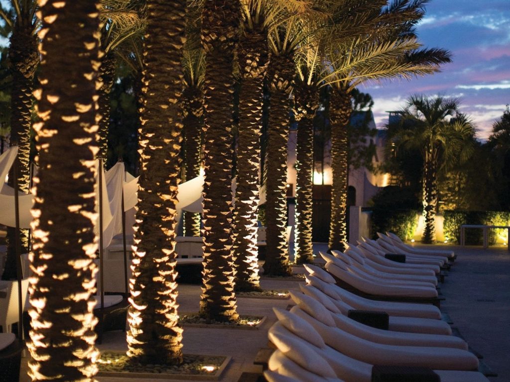 landscape cross lighting on palm trees