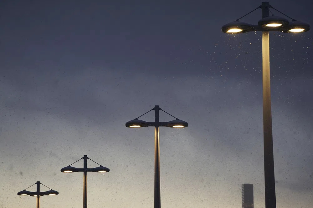 street poles with cross downlighting