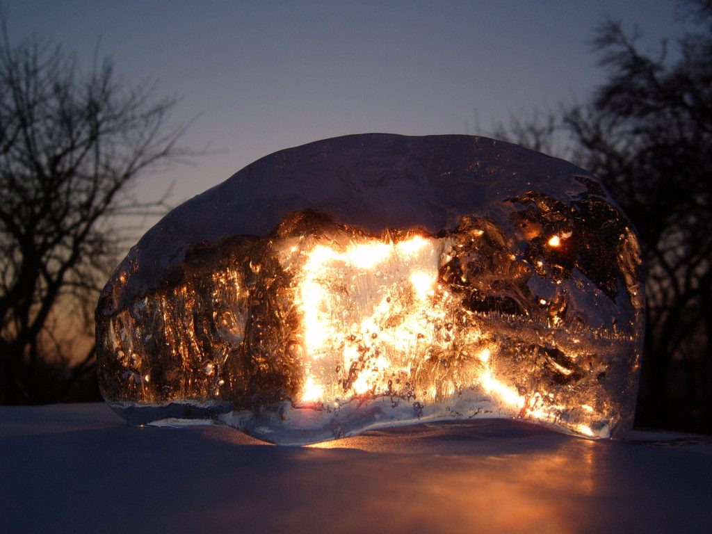 light behind an ice sculpture