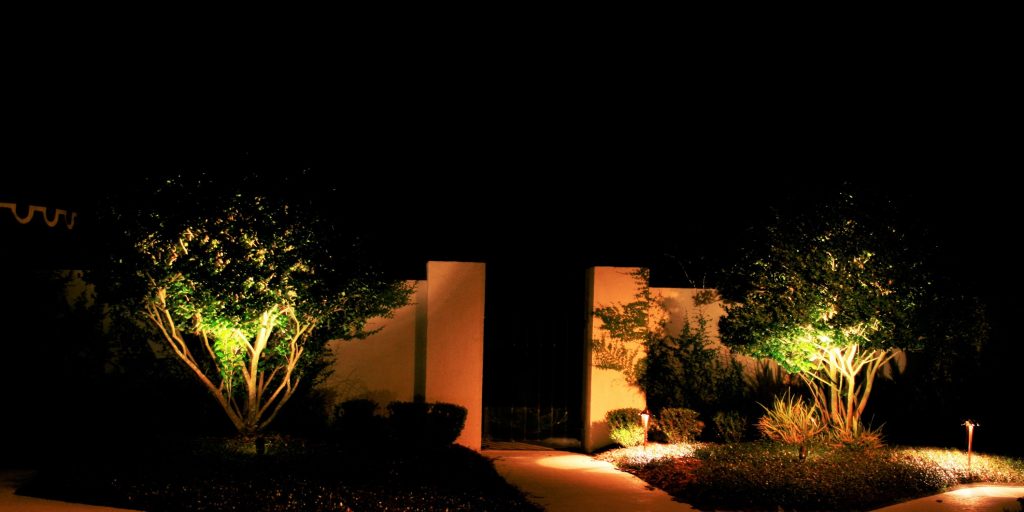 spotlights in the yard