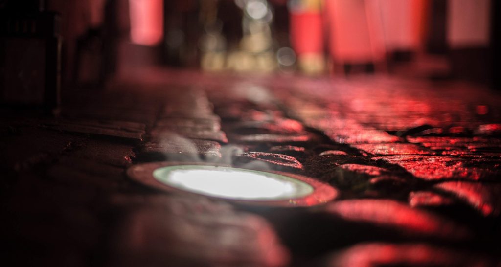 well up-lights on a street