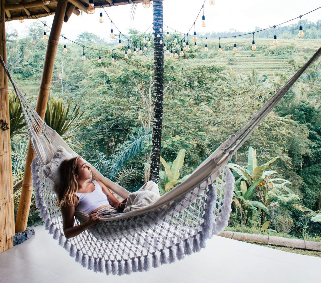 bohemian hideaway with string lights