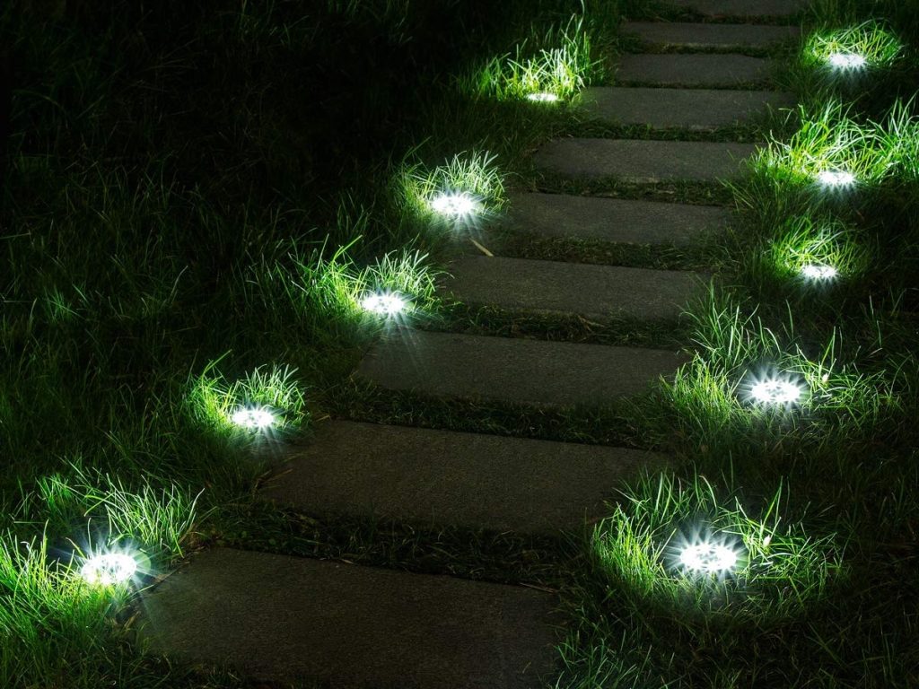 in-ground guidance lights on the pathway