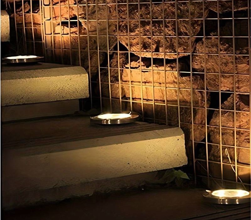 in-ground well solar lights on the stairs