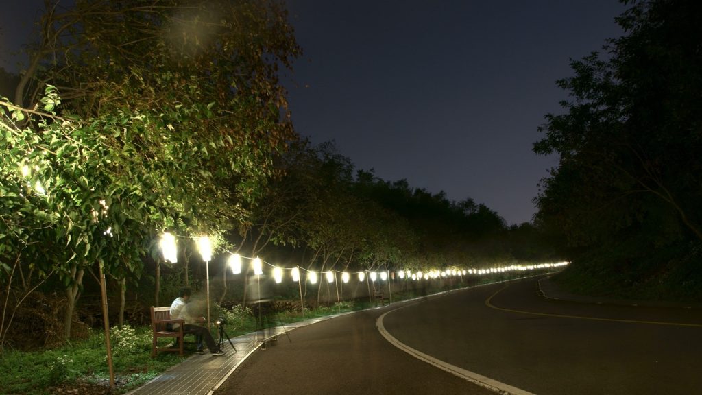 hanging lights on a street