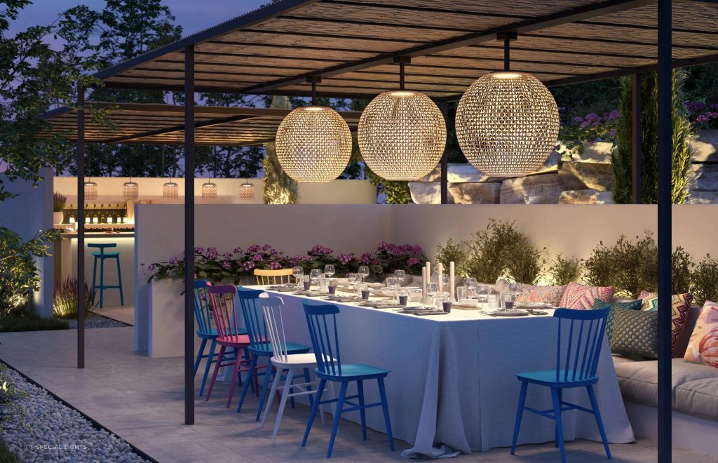 classic lanterns on the pergola