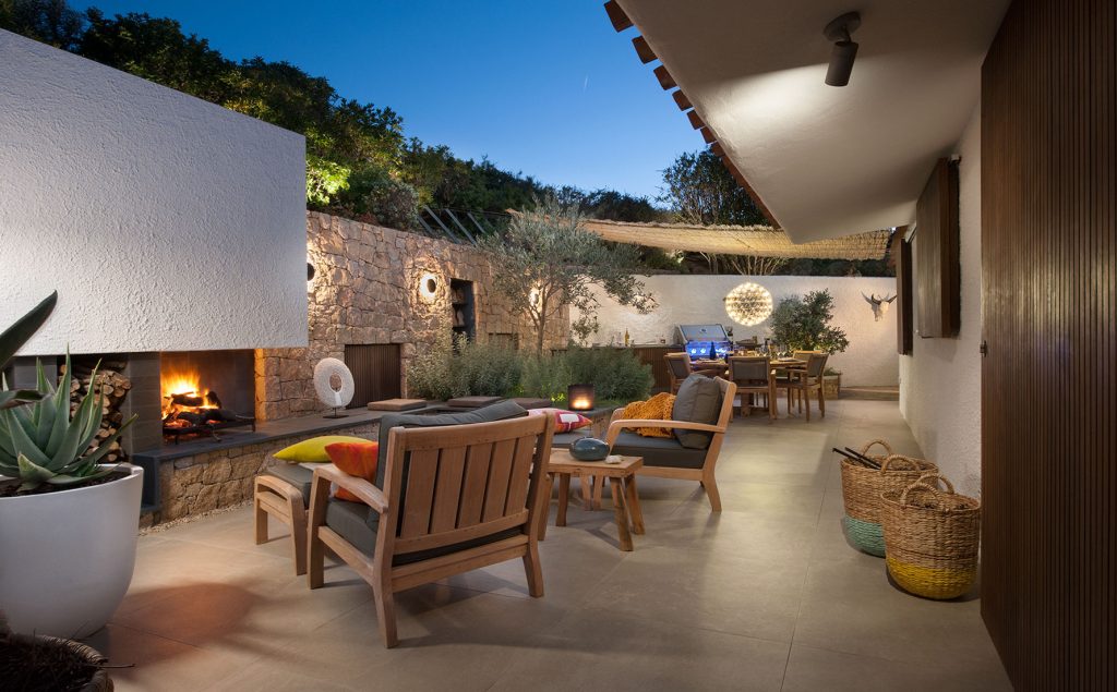 lighted mediterranean courtyard