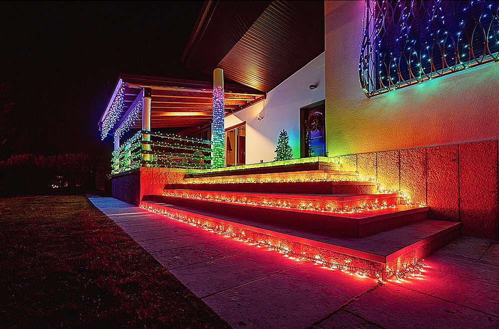 porch and stairs with color changing leds