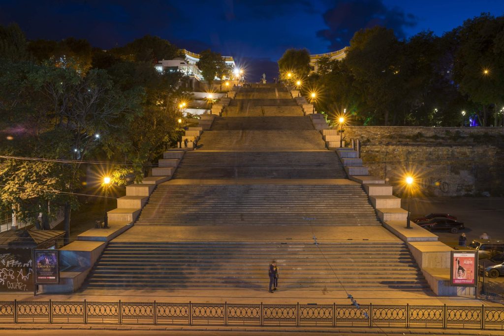lighted stairs with landscape ambient lighting