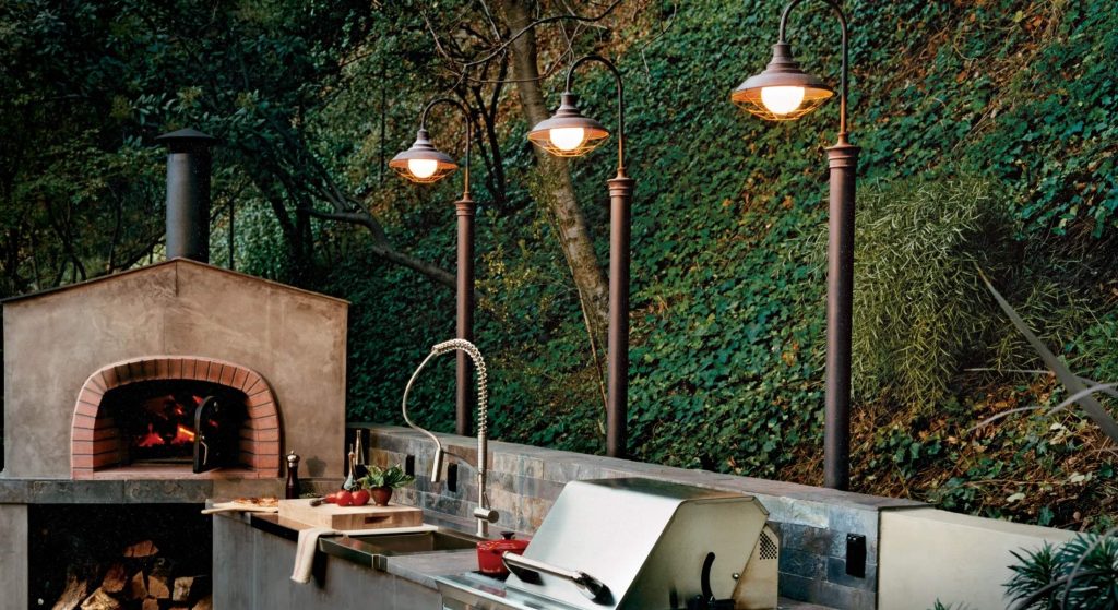 landscape swing arm lamps for outdoor kitchen