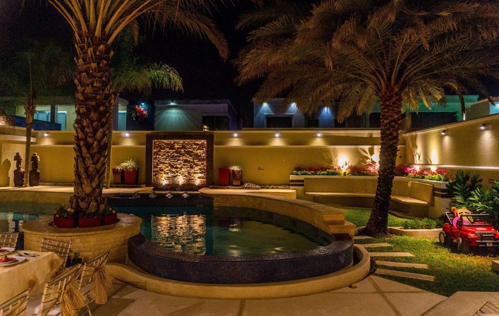 outdoor lighting for patio and water feature