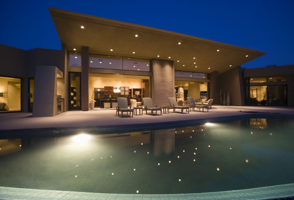under the eaves lights for the pool