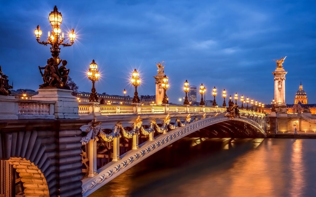 post lights on the bridge over the water