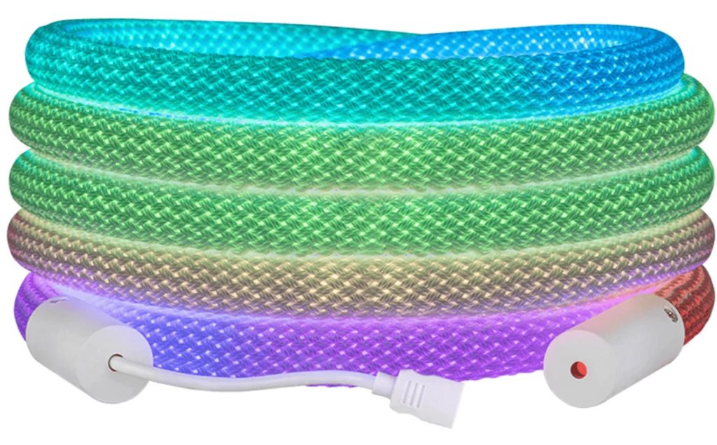 360-round rgbic led rope lights, flexible silicon reticulate pattern for indoor outdoor decor; how long can rope lights stay on