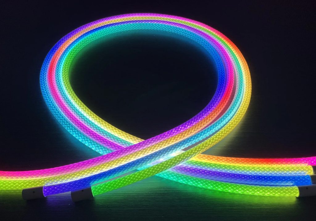360-round rgbic led rope lights, flexible silicon reticulate pattern for indoor outdoor decor; how long can rope lights stay on