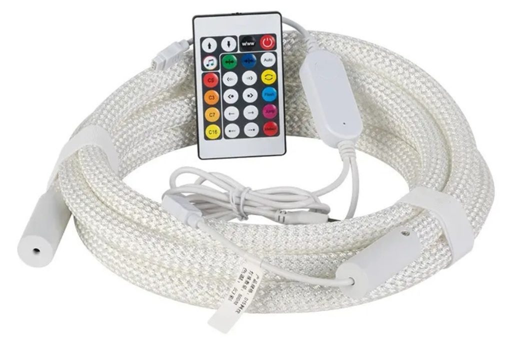 360-round rgbic led rope lights, flexible silicon reticulate pattern for indoor outdoor decor; how long can rope lights stay on