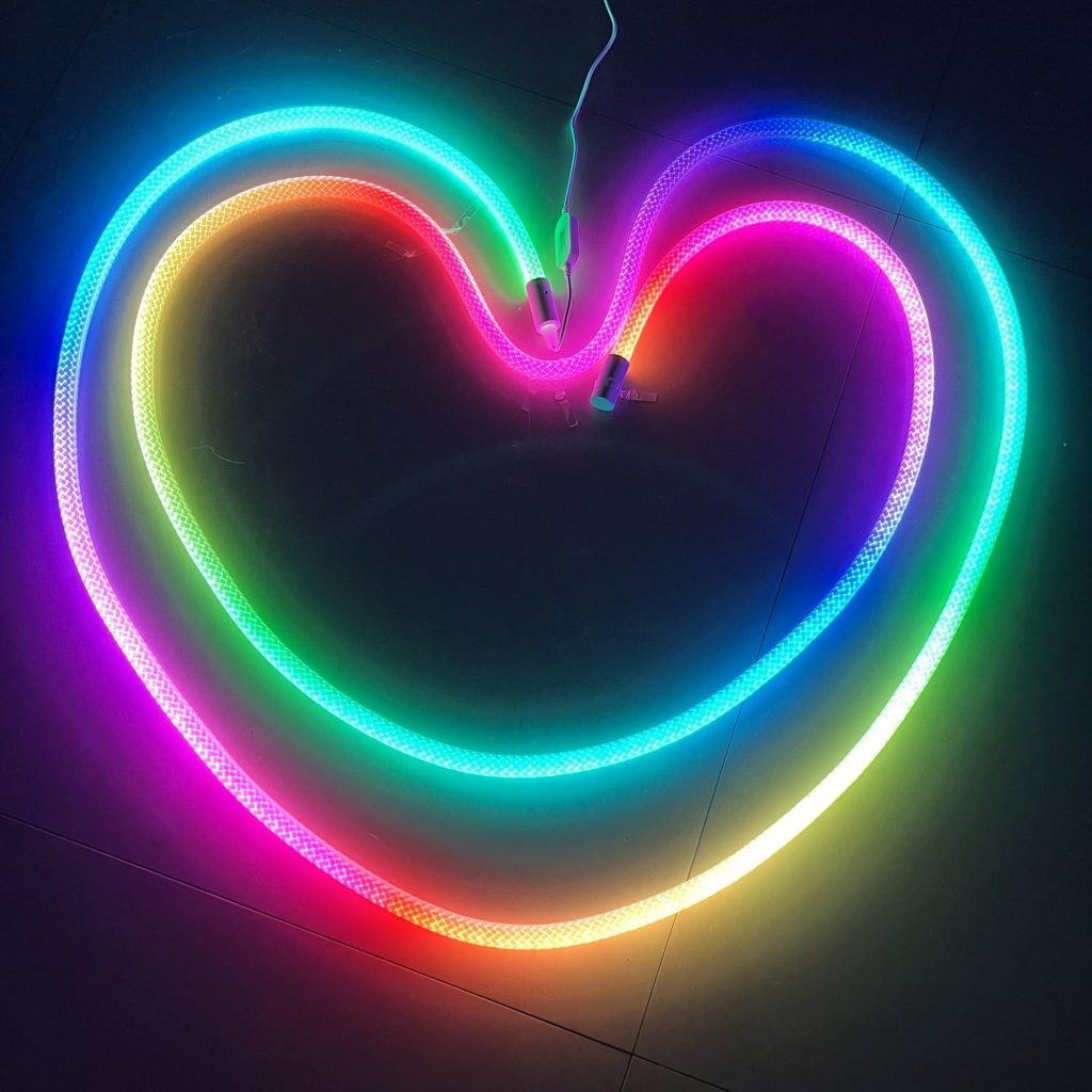 360-round rgbic led rope lights, flexible silicon reticulate pattern for indoor outdoor decor; how long can rope lights stay on