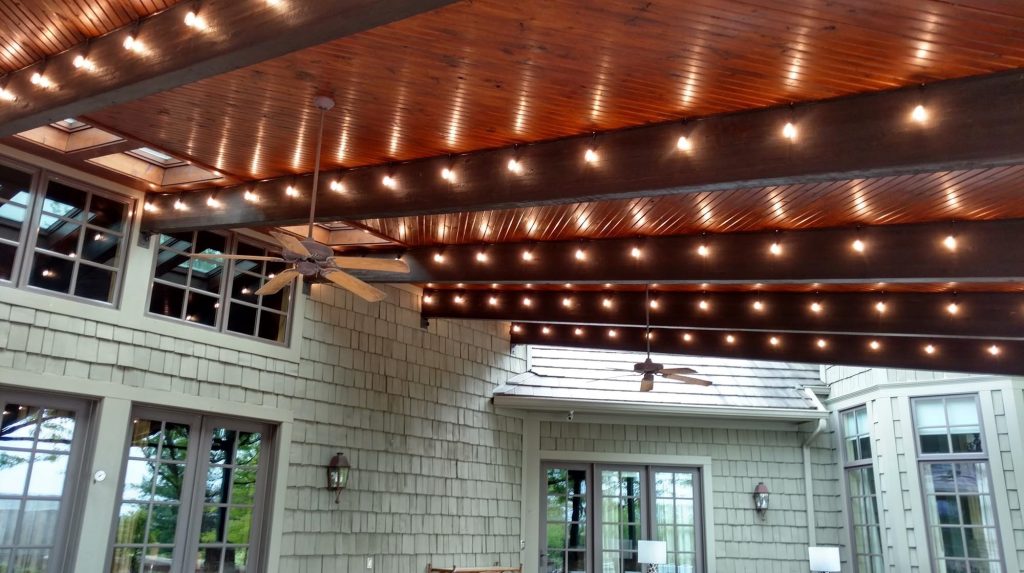 string lights on ceilings; how to hang outdoor string lights on ceilings