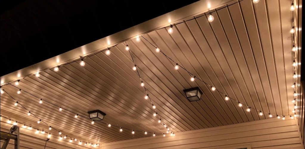 string lights on ceilings; how to hang outdoor string lights on ceilings