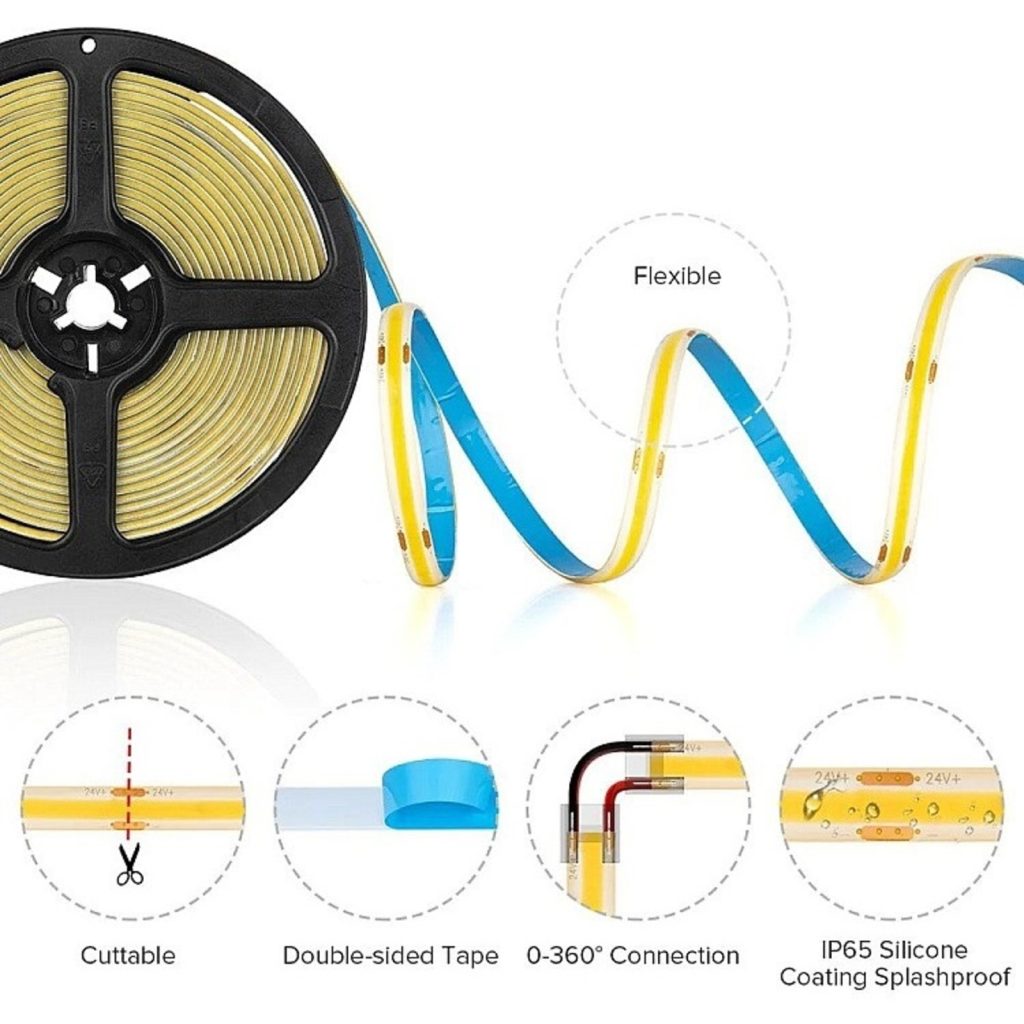 fcob led strips with double sided adhesive sticky tape; will led strip lights stick to wood